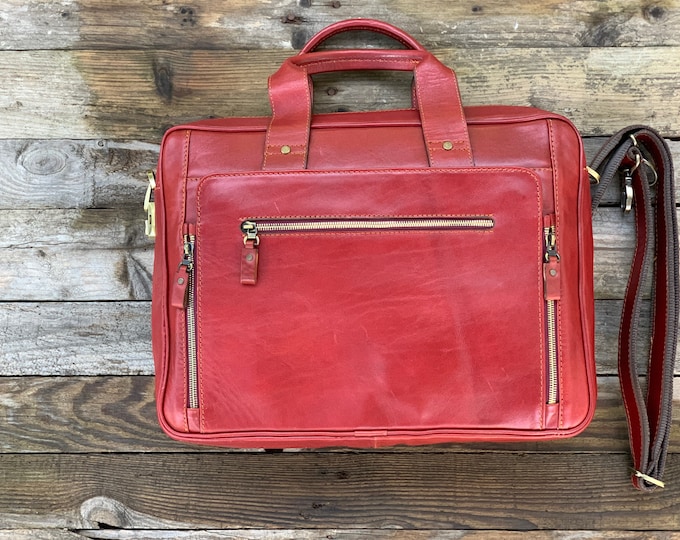 Leather Briefcase,red Leather Briefcase, Men Leather Briefcase, Laptop