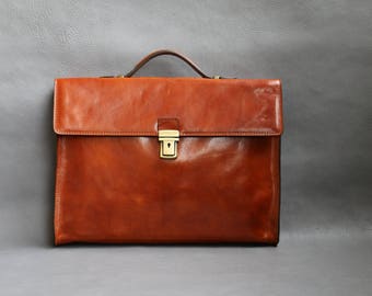 Leather Briefcase,Brown Leather Briefcase, Mens Leather Briefcase, Laptop Bag, Leather bag, Gift for Him, Shoulder Bag, Mens Briefcase