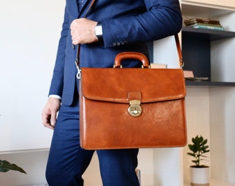 Leather Briefcase,Brown Leather Briefcase, Men Leather Briefcase, Laptop Bag, Leather bag, Gift for Him, Shoulder Bag, Men Briefcase