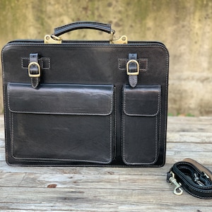 Porte-documents en cuir, porte-documents en cuir noir, porte-documents en cuir pour homme, sac pour ordinateur portable, sac en cuir, cadeau pour lui, sac à bandoulière, porte-documents pour homme