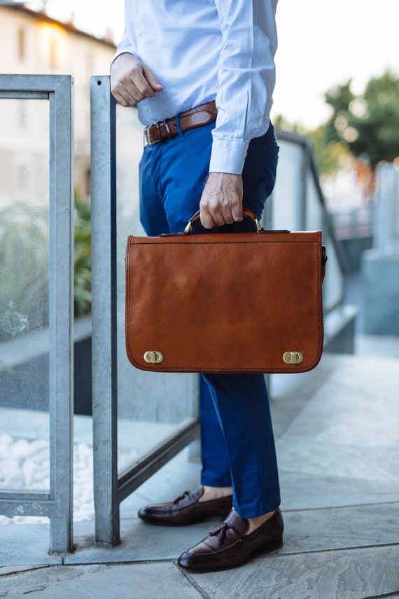 Leather Briefcase brown Leather Briefcase Men Leather Briefcase Laptop Bag Leather Bag Gift for Him Shoulder Bag Men Briefcase Etsy