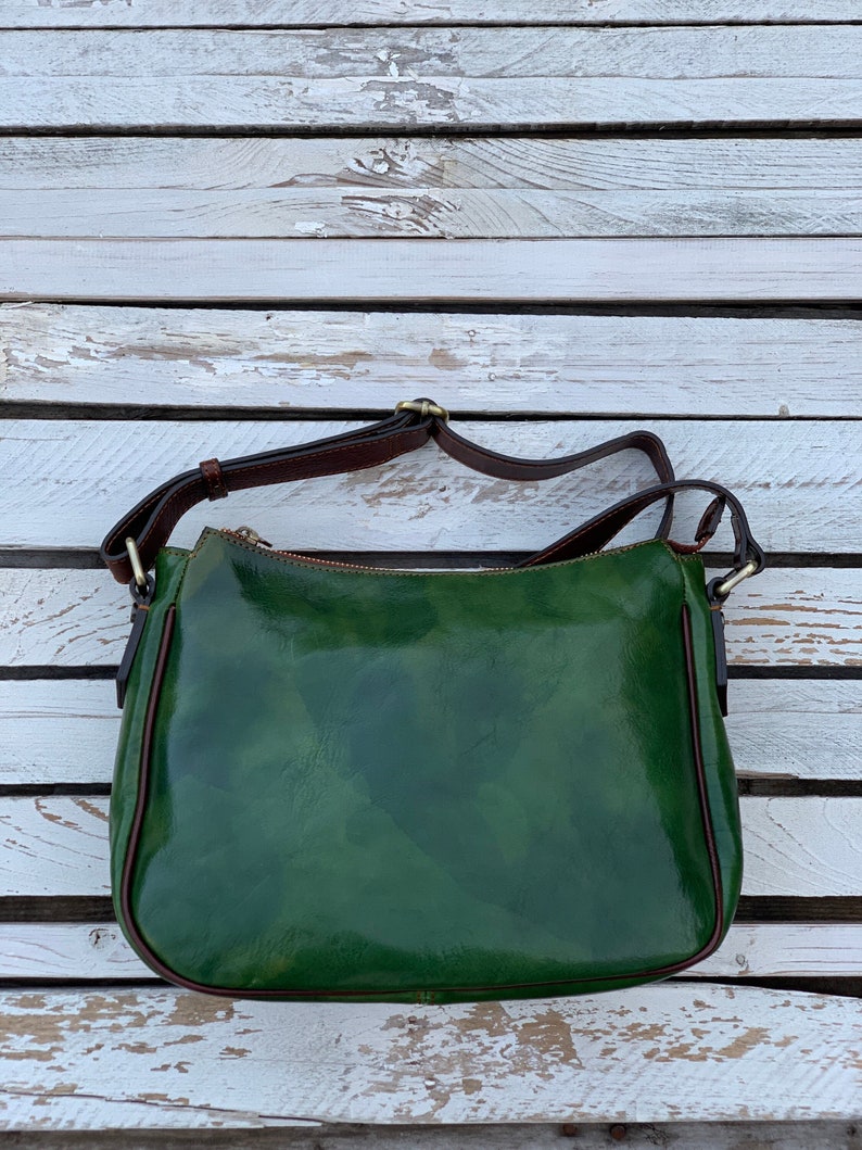 Grüne Ledertasche, handgemachte Ledertasche, Handtasche, Damen-Ledertasche, elegante Ledertasche, hergestellt in Italien Handtasche, Messenger-Tasche, Umhängetasche Bild 4