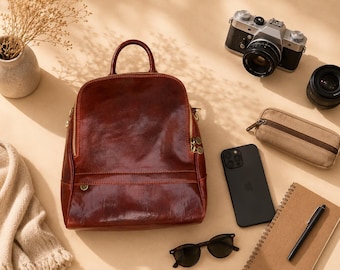 48Hours DELIEVRY,Handmade Italian Leather Backpack: Tuscany Hand-Stained Rucksack