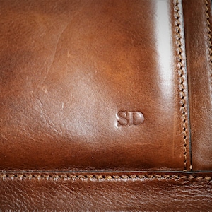 Custom Engraving on leather bags ,Personalize initials on bags ,Custom Initials ,text engraving directly on the leather image 6