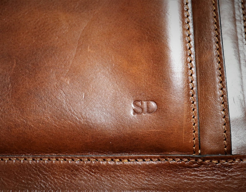 Custom Engraving on leather bags ,Personalize initials on bags ,Custom Initials ,text engraving directly on the leather image 6