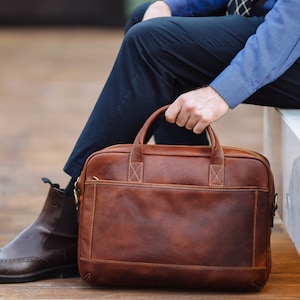 Leather Briefcase,Brown Leather Briefcase, Men Leather Briefcase, Laptop Bag, Leather bag, Gift for Him, Shoulder Bag, Men Briefcase 画像 4