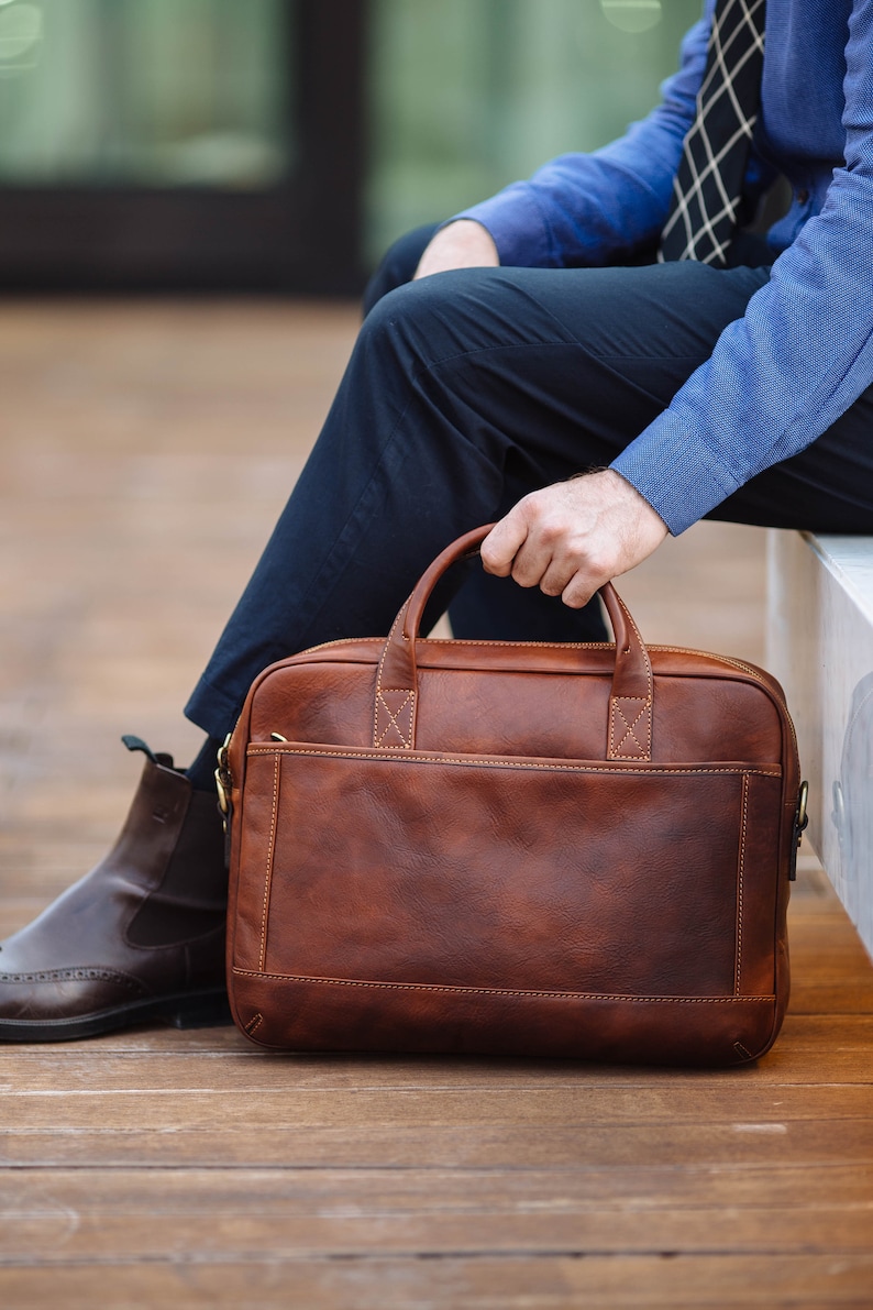 Leather Briefcase,Brown Leather Briefcase, Men Leather Briefcase, Laptop Bag, Leather bag, Gift for Him, Shoulder Bag, Men Briefcase 画像 4