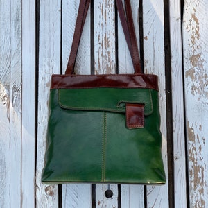 leather handbag,green leather backpack, leather bag, handmade woman bag, handmade leather bag, everyday bag, backpack. image 4