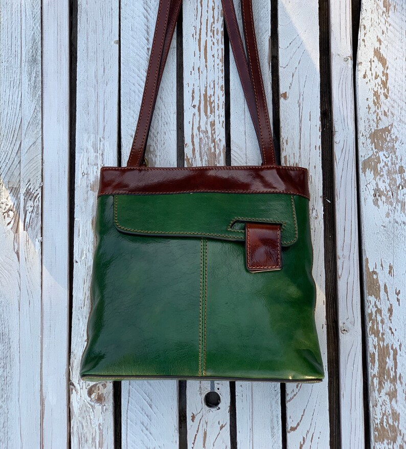 leather handbag,green leather backpack, leather bag, handmade woman bag, handmade leather bag, everyday bag, backpack. image 4