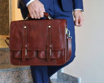 Leather Briefcase,Brown Leather Briefcase, Mens Leather Briefcase, Laptop Bag, Leather bag, Gift for Him, Shoulder Bag, Mens Briefcase