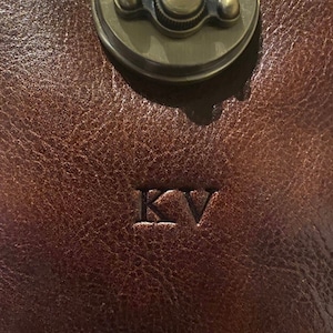 Custom Engraving on leather bags ,Personalize initials on bags ,Custom Initials ,text engraving directly on the leather image 2