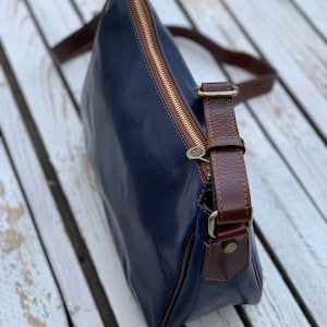 Blue leather bag, handmade leather bag, handbag, woman leather bag, elegant leather bag, made in Italy handbag,messenger bag,cross body bag image 5