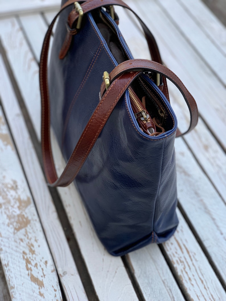 Leather handbad, Handmade Bag, Blue Leather Bag, Leather women's bag, everyday bag,Womens handbag image 6
