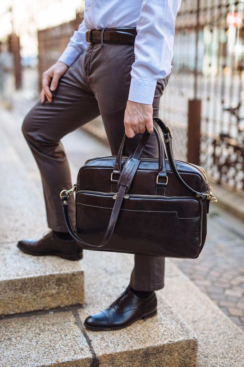 Leather Briefcasebrown Leather Briefcase Men Leather Etsy UK