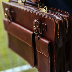Maletín de cuero, Maletín de cuero marrón, Maletín de cuero para hombre, Bolso para computadora portátil, Bolso de cuero, Regalo para él, Bolso de hombro, Maletín para hombre