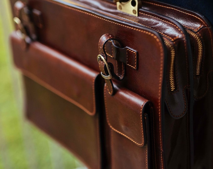 48Hours DELIEVRY,Handcrafted Italian Leather Briefcase: Brown Leather Laptop Bag