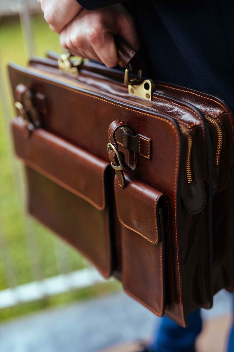 Leather Briefcase,Brown Leather Briefcase, Mens Leather Briefcase, Laptop Bag, Leather bag, Gift for Him, Shoulder Bag, Mens Briefcase image 1