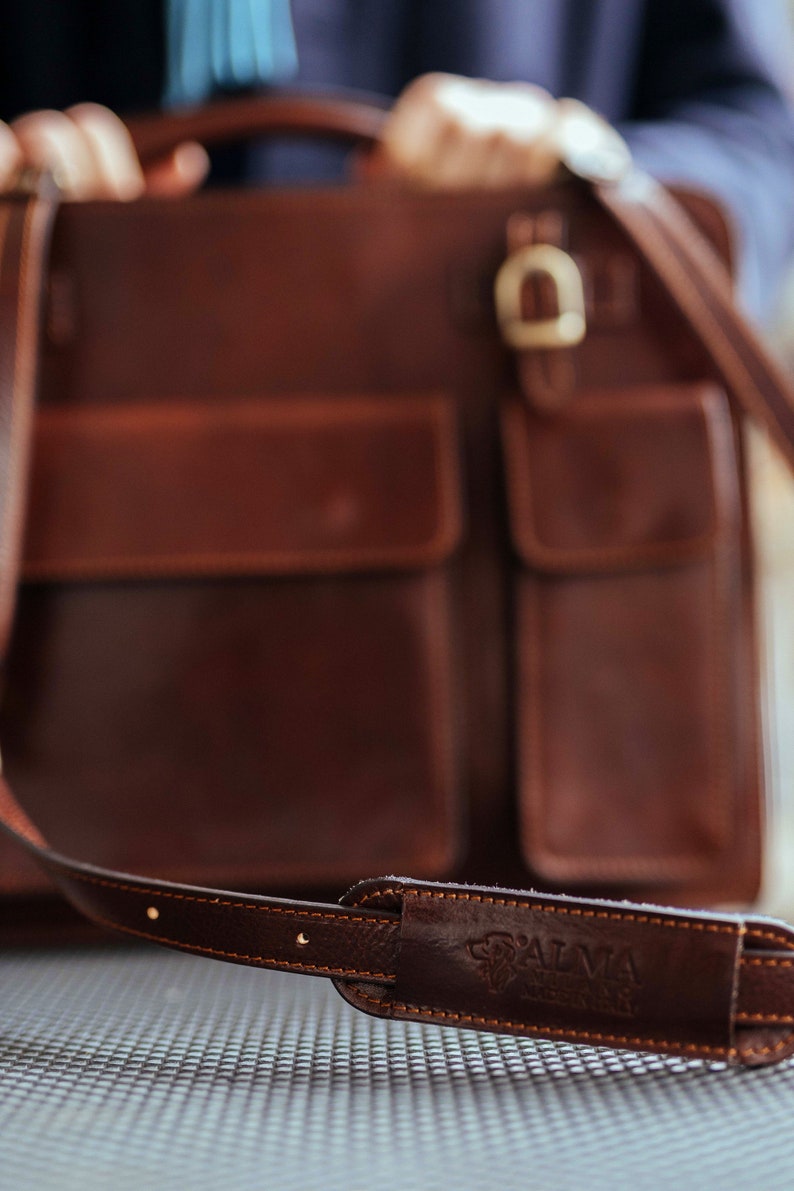 Leather Briefcase,Brown Leather Briefcase, Mens Leather Briefcase, Laptop Bag, Leather bag, Gift for Him, Shoulder Bag, Mens Briefcase image 6