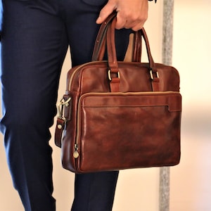 Leather Briefcase,Brown Leather Briefcase, Men Leather Briefcase, Laptop Bag, Leather bag, Gift for Him, Shoulder Bag, Men Briefcase image 2