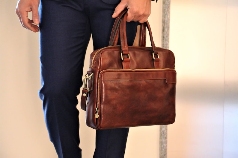 Leather Briefcasebrown Leather Briefcase Men Leather Etsy UK
