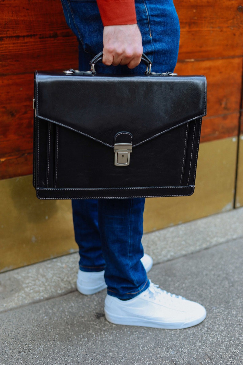 Leather Briefcase,Black Leather Briefcase, Mens Leather Briefcase, Laptop Bag, Leather bag, Gift for Him, Shoulder Bag, Mens Briefcase image 1