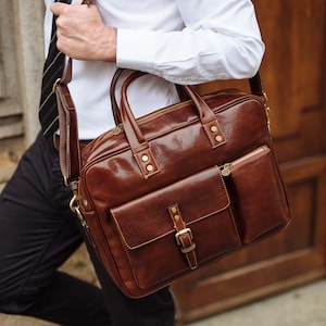 Porte-documents en cuir, porte-documents en cuir marron, porte-documents en cuir pour homme, sac pour ordinateur portable, sac en cuir, cadeau pour lui, sac à bandoulière, porte-documents homme
