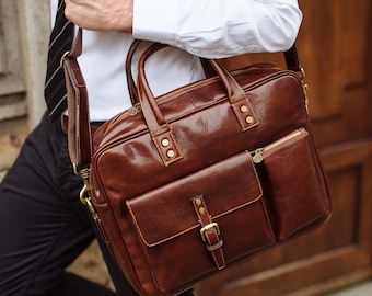 Leather Briefcase,Brown Leather Briefcase, Men Leather Briefcase, Laptop Bag, Leather bag, Gift for Him, Shoulder Bag, Men Briefcase