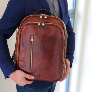 Mochila para hombre, Mochila de cuero, Bolso de cuero, Mochila de cuero, Mochila de viaje, Mochila marrón, Mochila para portátil