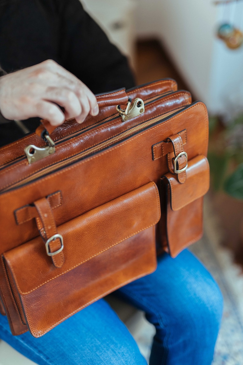 Leather Briefcase,Brown Leather Briefcase, Mens Leather Briefcase, Laptop Bag, Leather bag, Gift for Him, Shoulder Bag, Mens Briefcase image 4