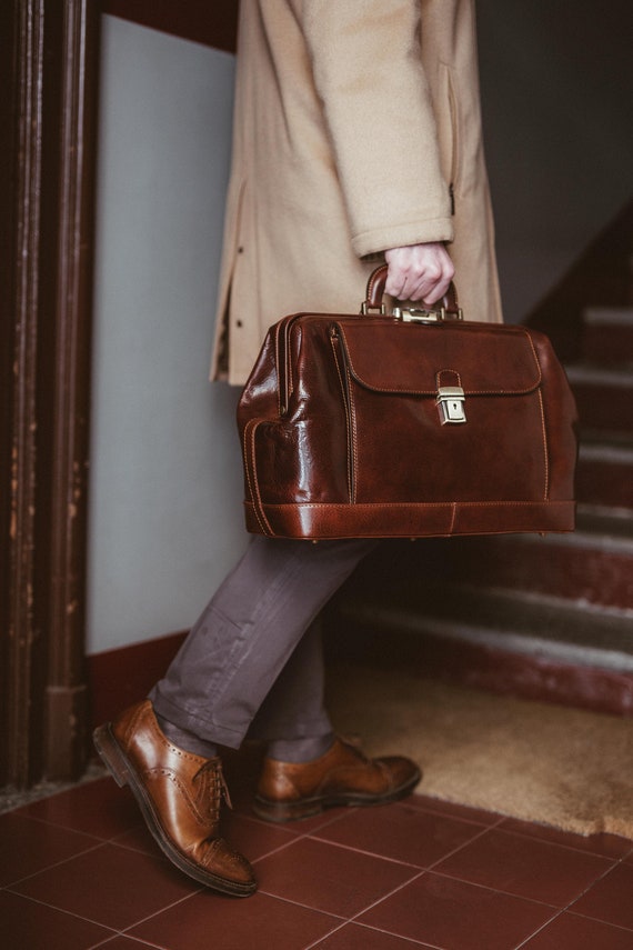 Leather Doctor Bag for Women Men's Medical Bag Brown 