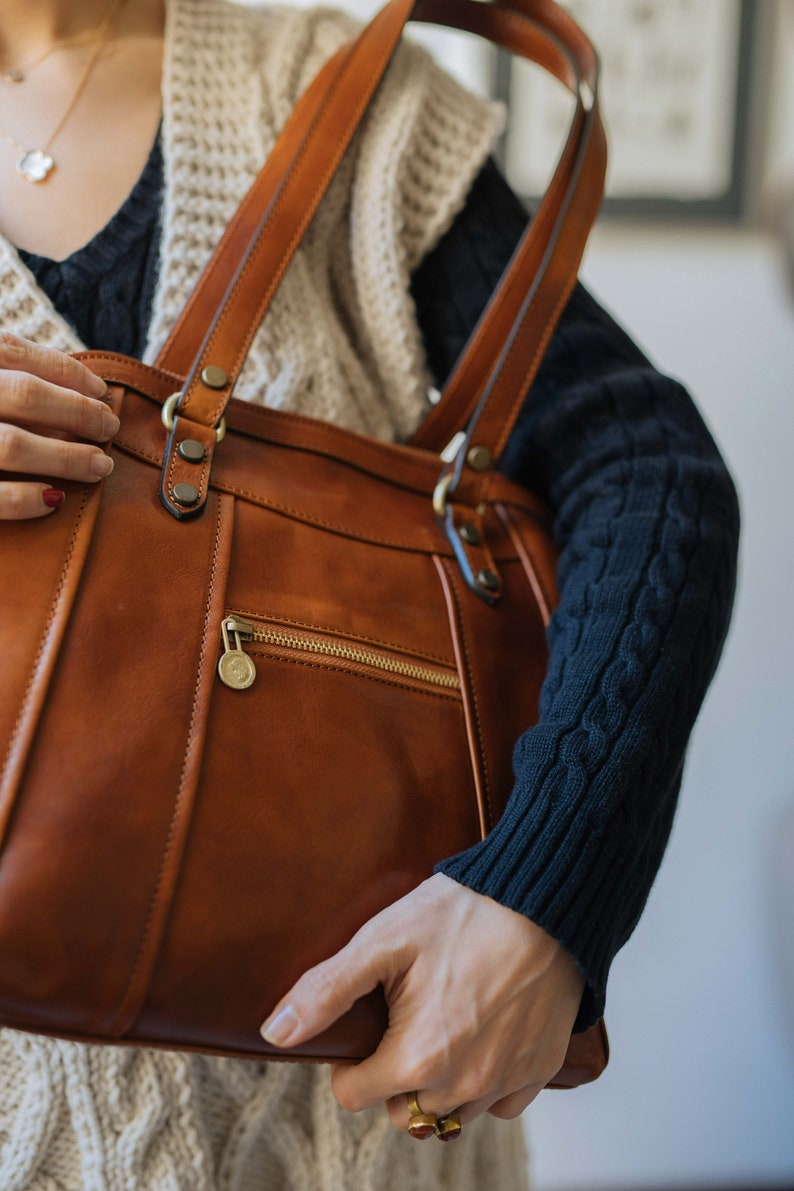 leren tas, handgemaakte leren tas, handtas, leren damestas, elegante leren tas, handtas gemaakt in Italië afbeelding 2