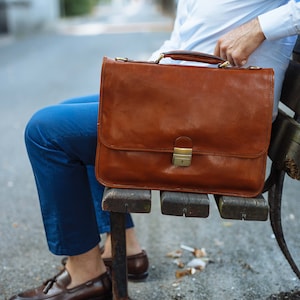 Leder Aktentasche, Braune Leder Aktentasche, Männer Leder Aktentasche, Laptop Tasche, Ledertasche, Geschenk für Ihn, Umhängetasche, Männer Aktentasche Bild 6