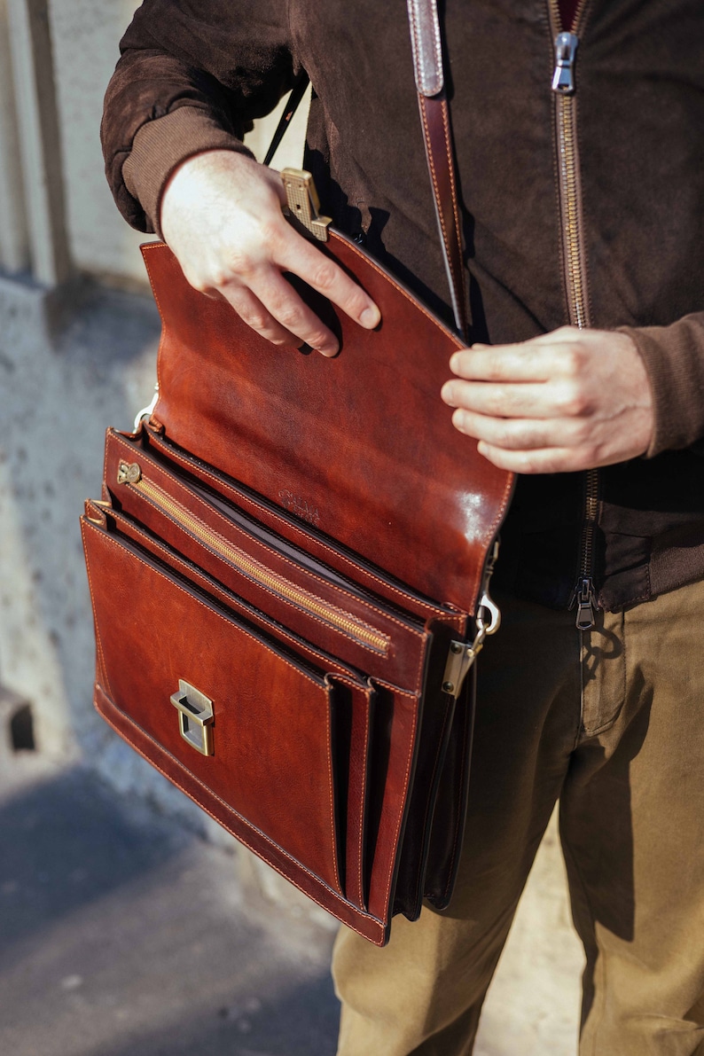 Leather Briefcase,Brown Leather Briefcase, Mens Leather Briefcase, Laptop Bag, Leather bag, Gift for Him, Shoulder Bag, Mens Briefcase image 5