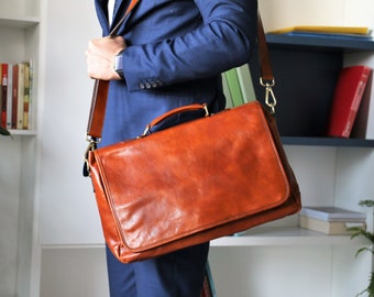 Leather Briefcase,Brown Leather Briefcase, Men Leather Briefcase, Laptop Bag, Leather bag, Gift for Him, Shoulder Bag, Men Briefcase