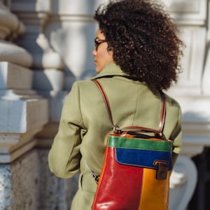 bolso de cuero, mochila de cuero, bolso de cuero multicolor, bolso de mujer hecho a mano, bolso de cuero hecho a mano, bolso de diario, mochila. imagen 2