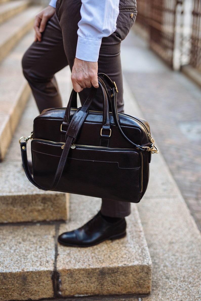 Leather Briefcase,Brown Leather Briefcase, Men Leather Briefcase, Laptop Bag, Leather bag, Gift for Him, Shoulder Bag, Men Briefcase image 4