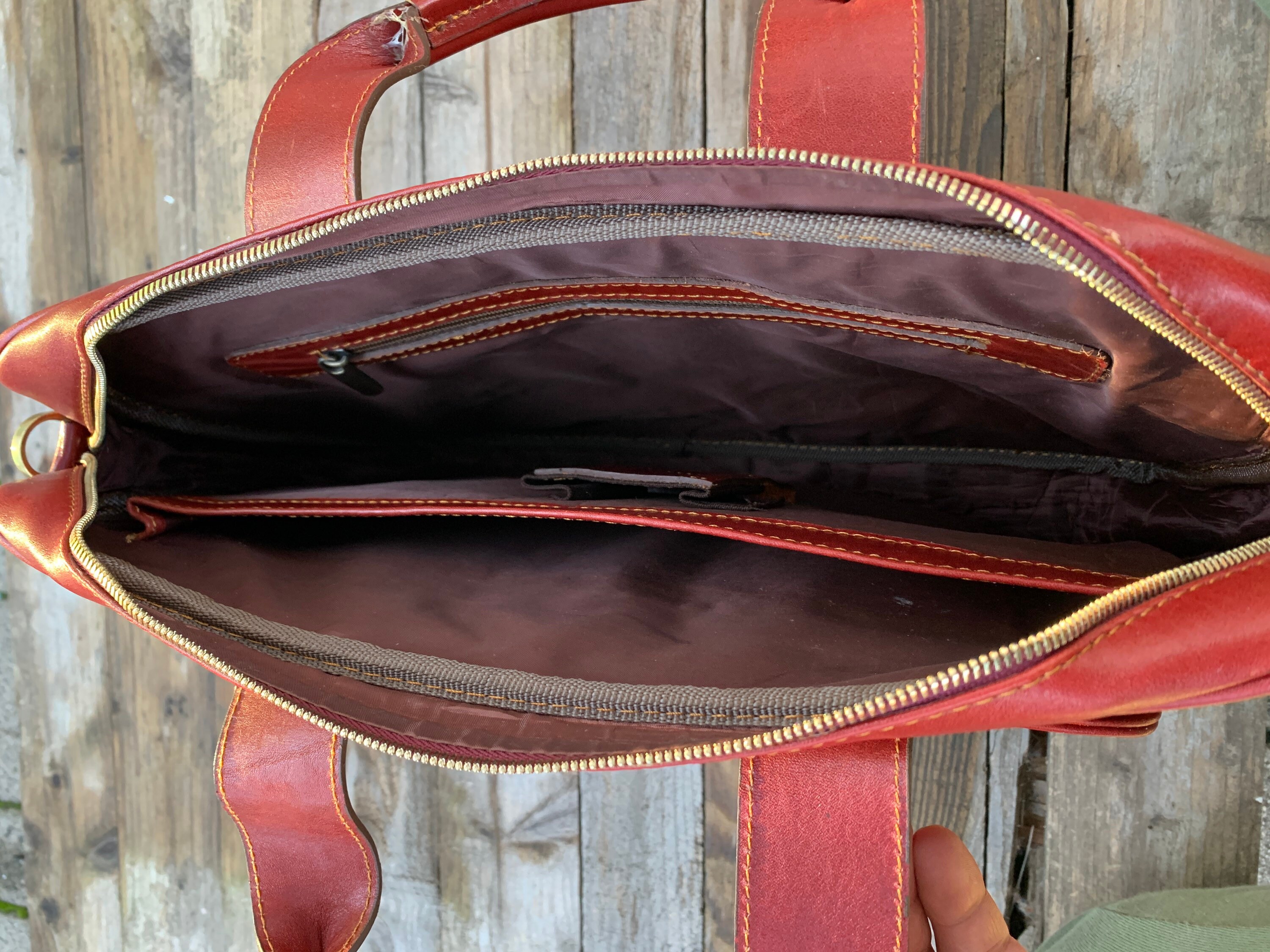 Leather Briefcasered Leather Briefcase Men Leather Etsy