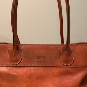 Custom Engraving on leather bags ,Personalize initials on bags ,Custom Initials ,text engraving directly on the leather image 4