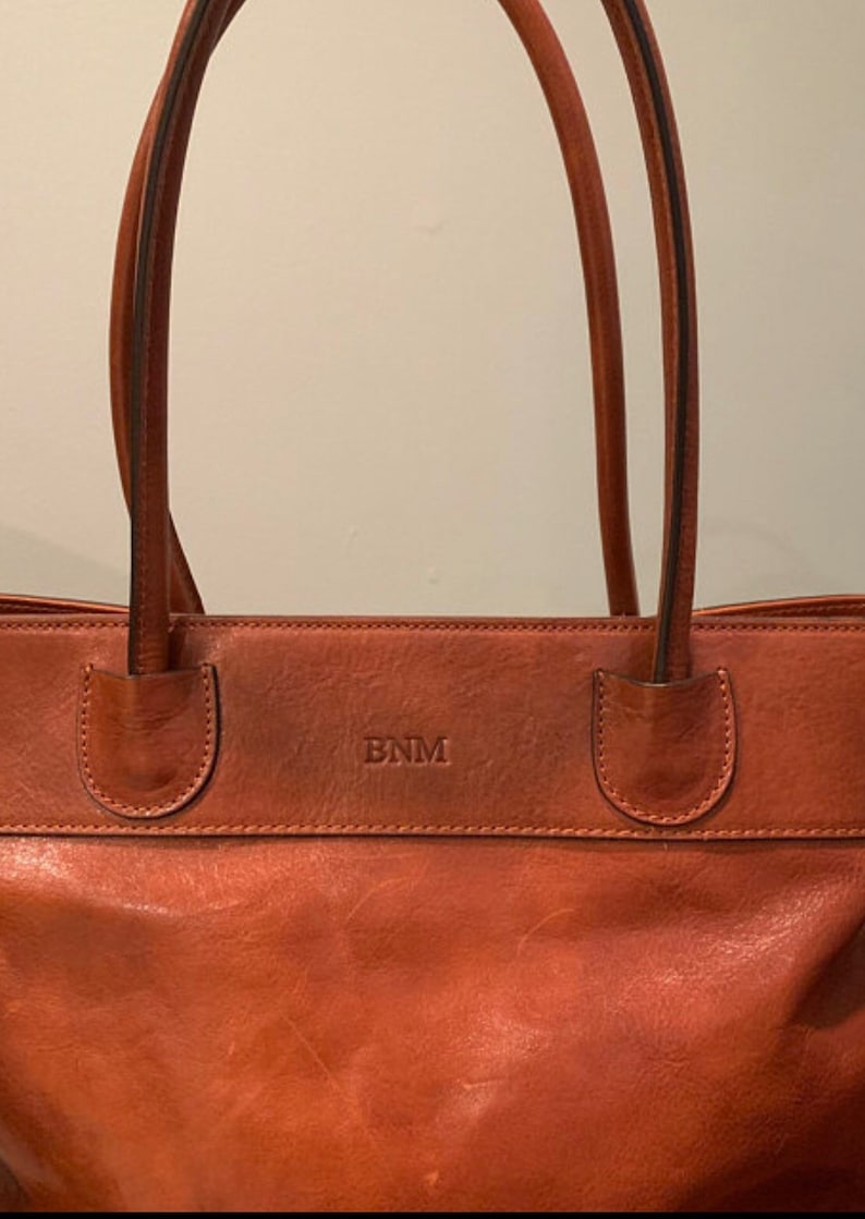 Custom Engraving on leather bags ,Personalize initials on bags ,Custom Initials ,text engraving directly on the leather image 4