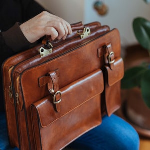 Leather Briefcase,Brown Leather Briefcase, Mens Leather Briefcase, Laptop Bag, Leather bag, Gift for Him, Shoulder Bag, Mens Briefcase image 1