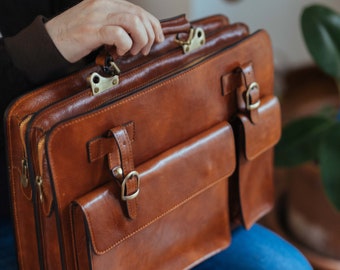 Leather Briefcase,Brown Leather Briefcase, Mens Leather Briefcase, Laptop Bag, Leather bag, Gift for Him, Shoulder Bag, Mens Briefcase