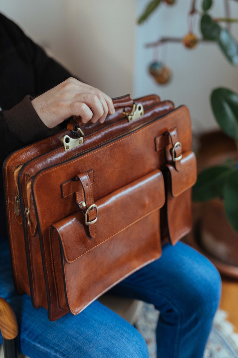 Leather Briefcase,Brown Leather Briefcase, Mens Leather Briefcase, Laptop Bag, Leather bag, Gift for Him, Shoulder Bag, Mens Briefcase image 1