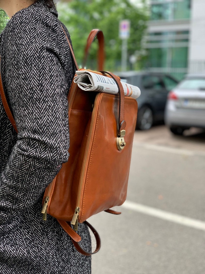 Lederrucksack, handgefertigter Rucksack, Ledertasche, Lederrucksack, Vintage-Rucksack, Rucksack, Damenrucksack Bild 2