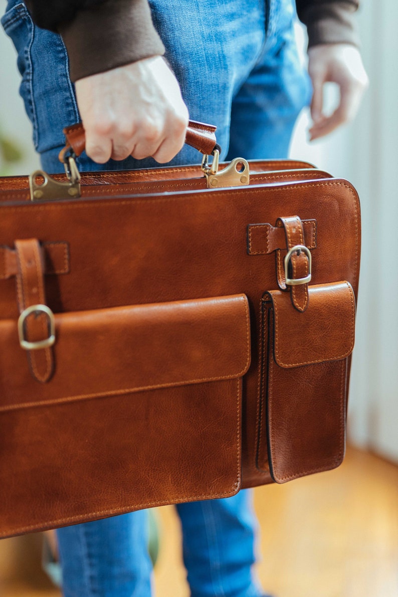 Leather Briefcasebrown Leather Briefcase Mens Leather | Etsy