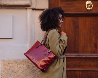 Handbad de cuero, bolso hecho a mano, bolso de cuero rojo, bolso de mujer de cuero, bolso de todos los días, bolso de mujer