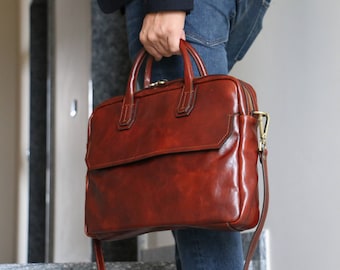 Leather Briefcase,Brown Leather Briefcase, Mens Leather Briefcase, Laptop Bag, Leather bag, Gift for Him, Shoulder Bag, Mens Briefcase