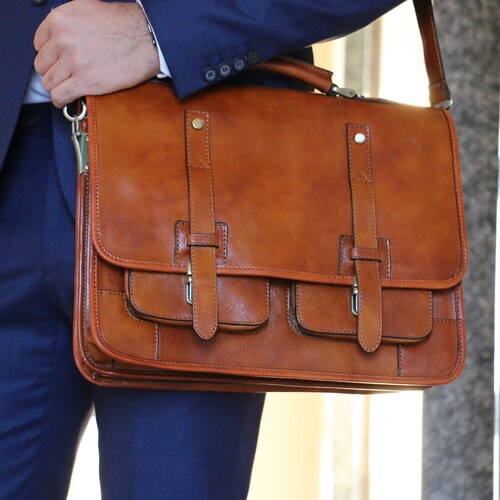 LIVRAISON 48 heures, porte-documents en cuir marron fabriqué à la main, sac pour ordinateur portable italien