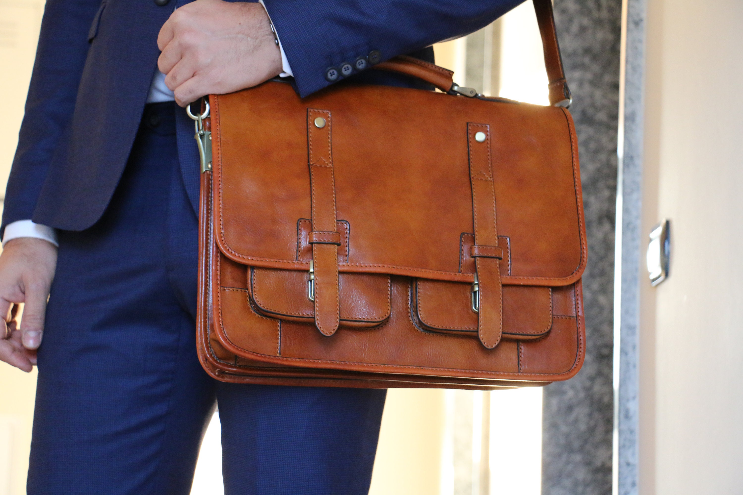 Leather BriefcaseBrownLeather Briefcase Mens Leather | Etsy