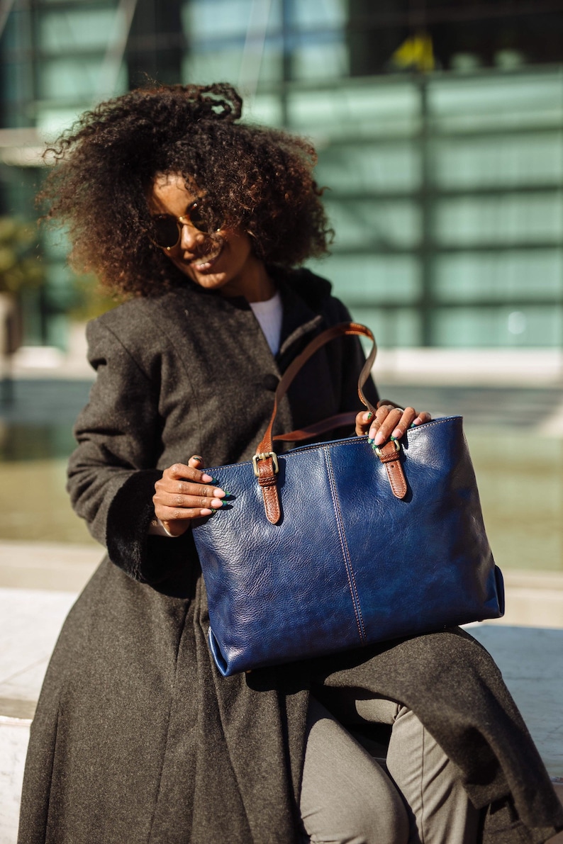 Leather handbad, Handmade Bag, Blue Leather Bag, Leather women's bag, everyday bag,Womens handbag image 1