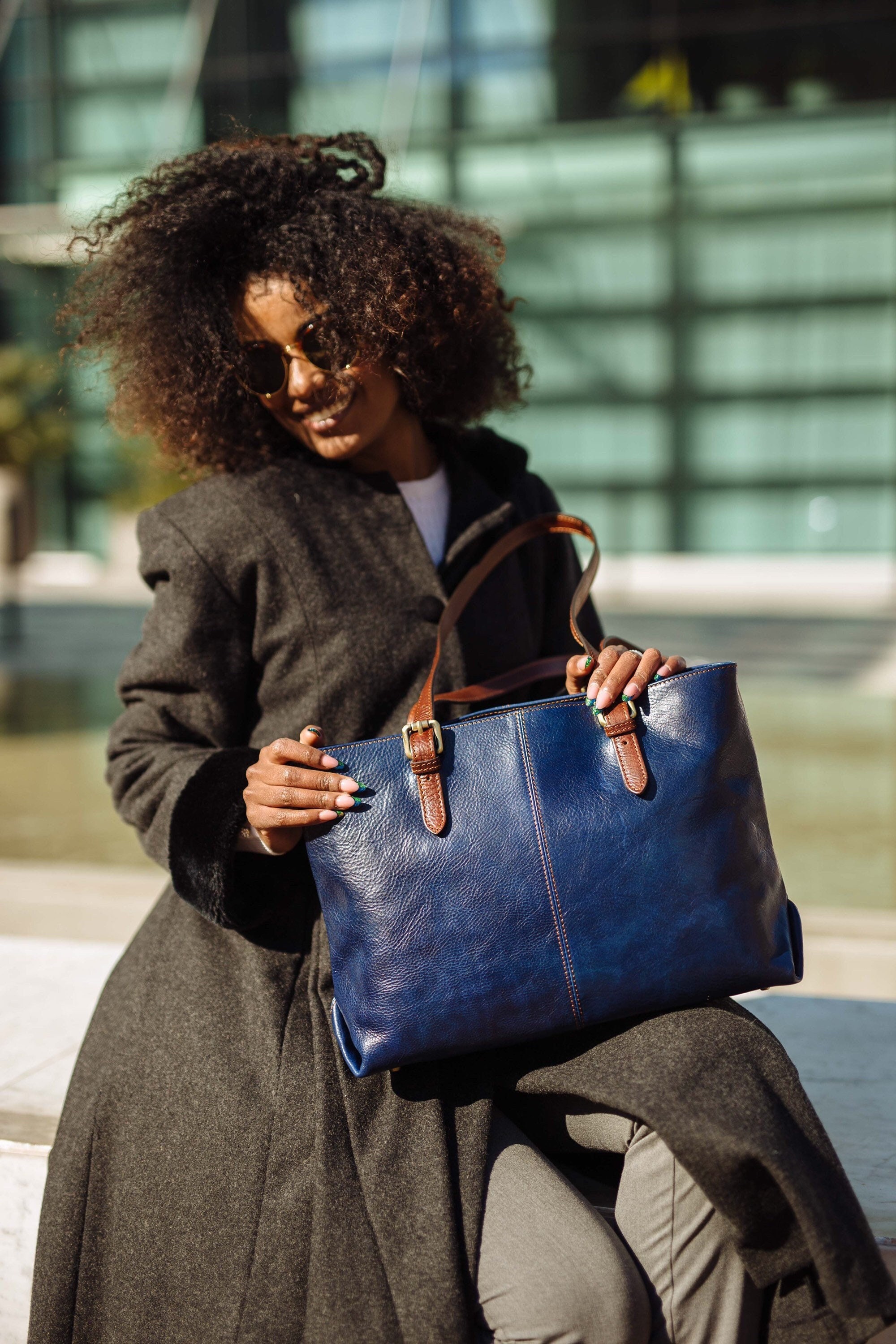Royal blue leather bag - Etsy 日本